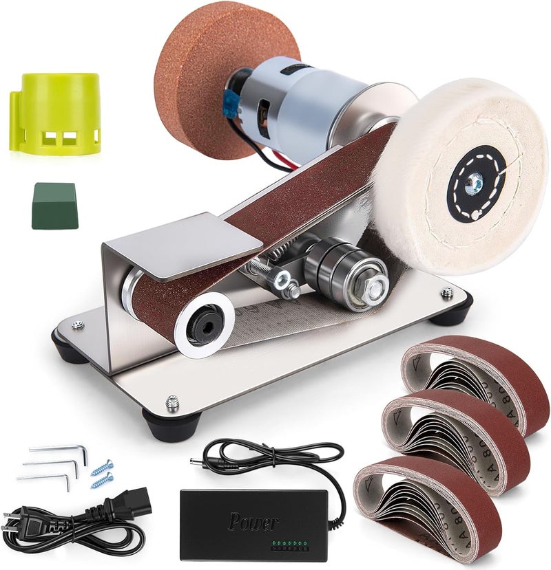 GDLIN Mini Belt Sander, 15°Electric Bench Grinder Sanding Machine, 7 Adjustable Speed Electric Knife Sharpener, Low Noise Cutter Sharpener Sander for Metal Working DIY, Woodworking, Plastic, Crafts - Image 1